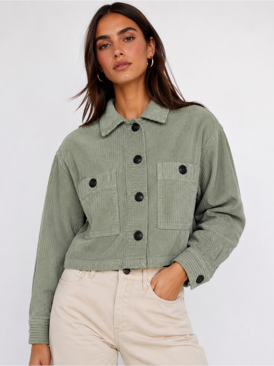 Zara Jackets & Blazers - ZARA Sage Green Corduroy Cropped Shacket Jacket Size M